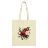 Floral Tote Bag, Rose Flower Market Bag, Botanical Print Reusable Shopping Bag, Burgundy Flower Art Tote, Book Bag, Everyday Carry Bag - Tawshia